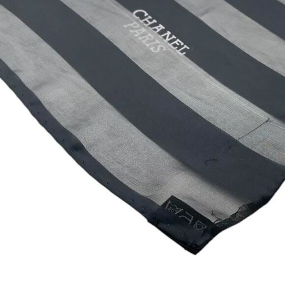 Chanel 80s Jewelry Madame Coco Black and Ecru Square Silk Scarf W/Box - Picture 7 of 16